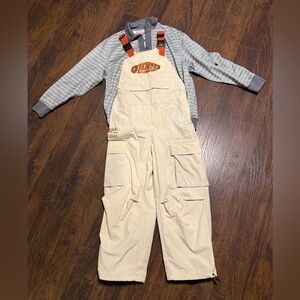 Ski/Snowboarding 2 pieces Set in Large size - Cream Overalls with Striped Shirt